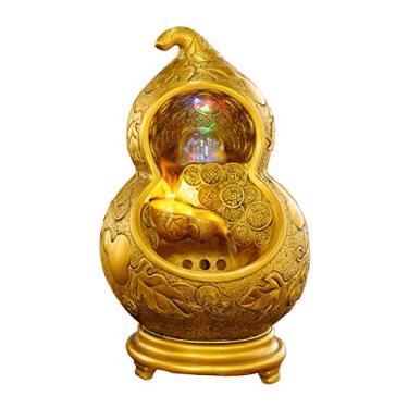 Imagem de Fonte de água cabaça fonte de mesa de resina interna fonte de mesa 2 camadas pequena cachoeira som de água suave decoração de escritório em casa presente de abertura (ouro) fontes de água internas