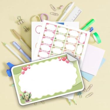 Imagem de Etiquetas Escolares Infantis 01 Tema Cacto – Kit adesivo para identificação de material escolar, cadernos e lancheira