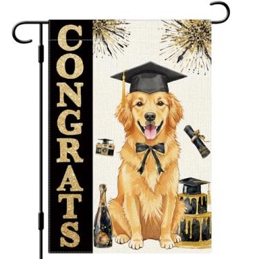Imagem de DLZDN Congrats Grad Golden Retriever Bandeira de jardim para cães 30,5 x 45,7 cm dupla face vertical serapilheira fazenda placa de quintal classe de 2026 formatura decoração ao ar livre