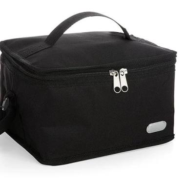 Imagem de Bolsa Térmica Portátil Preta com Alça, Material Poliéster, Fecho de Correr e Bolso Externo para Refeições e Lanches