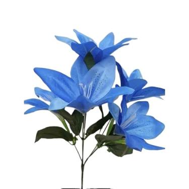 Imagem de Lírio Artificial Realista com 5 Flores, Galho Decorativo para Arranjos, Buquês e Decoração de Ambientes(3,Azul Claro)