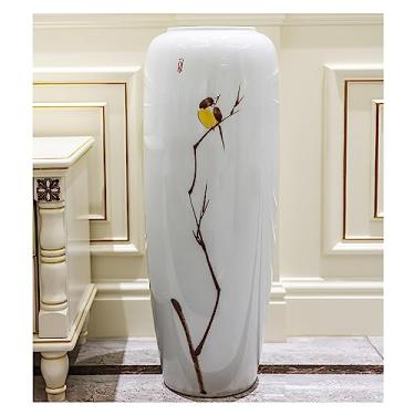 Imagem de Vaso de piso alto, vaso de cerâmica grande moderno de 80 cm, vaso branco feito à mão para sala de estar, cozinha, escritório, quarto, entrada, galhos e flores decorativos (80 x 28 cm)