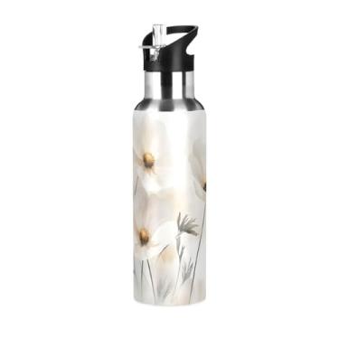 Imagem de Wassud Garrafa de água elegante flores silvestres (2) garrafa de água esportiva de aço inoxidável com canudo garrafas de água isoladas copo portátil de viagem 946 ml