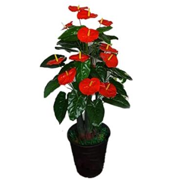 Imagem de SLGGPJBU Plantas falsas plantas artificiais plantas em vaso simulação anúrio ramo folha verde planta falsa interior sala de estar chão exterior decorações de jardim plantas artificiais interior