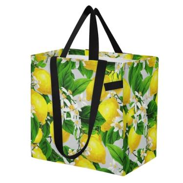 Imagem de SEHANY Sacolas de compras reutilizáveis de verão limão com alças reforçadas, bolsa de compras de lona dobrável à prova d'água de grande capacidade para viagem, cozinha, praia