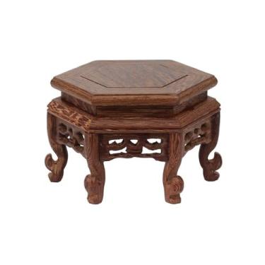 Imagem de KHUTRW3D Base de vaso hexagonal base de exibição de teaware, suporte de madeira bonsai para exibição de decoração de escritório em casa