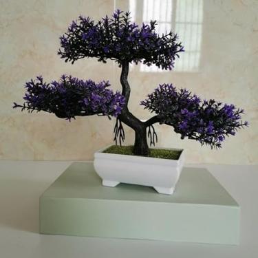 Imagem de Árvore Bonsai Artificial em Vaso Verde para Decoração Casa Escritório Mesa Festa(Roxo)