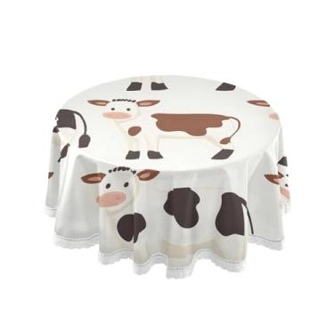 Imagem de Qilmy Toalha de mesa redonda de palmeira de treliça verde, 152 cm, resistente à água, à prova de derramamento, capa de mesa grande para jantar de reunião de família em ambientes internos e externos