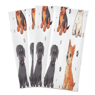 Imagem de Wassud Toalhas de cozinha de desenho animado cães panos de prato de cozinha pacote com 4 panos de prato macios com laço para pendurar toalha de mão super absorvente de secagem rápida toalhas de chá de