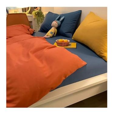 Imagem de x3anggyt5 Conjunto de capa de edredom de algodão - Conjunto de cama de algodão laranja - Conjunto de capa de edredom respirável e macio para todas as estações (laranja + azul, cama de 1,8 m - 200 x
