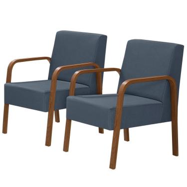 Imagem de Kit 2 Poltronas Decorativas 1 Lugar Jade Braço Madeira D Salla Suede