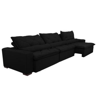 Imagem de Sofá Lisboa 3,52m Retrátil, Reclinável Com Molas No Assento E Almofadas Lombar Tecido Suede Preto