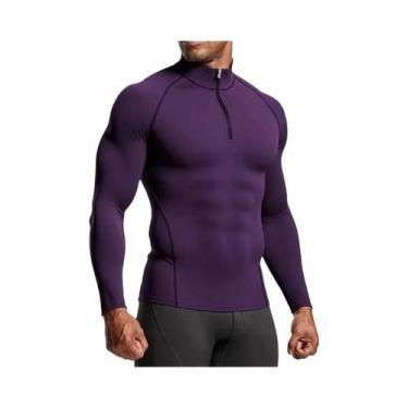 Imagem de Camiseta De Compressão Masculina Slim Fit De Manga Longa Para Fitness,
