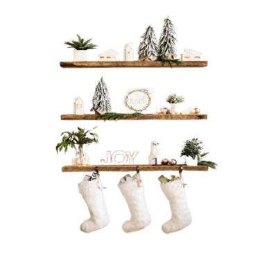 Imagem de Kit 3 Prateleiras Com Suporte Invisível Madeira Maciça 50X15 - Loja Do