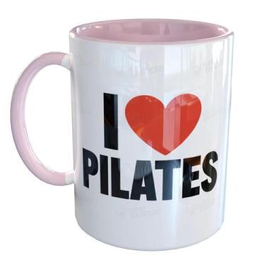 Imagem de Caneca Porcelana Eu amo Pilates - Pense Canecas, Rosa Claro