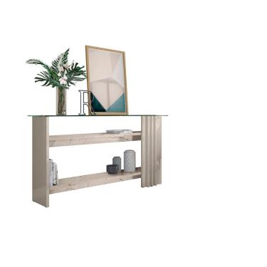 Imagem de Aparador Frizz 150cm com Prateleiras e Base de Vidro Calacata e Off White Liberty Móveis