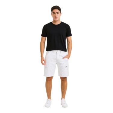 Imagem de Bermuda Sarja Branca Cargo Masculina Cor:BrancoTamanho:36 - Bivik Jean