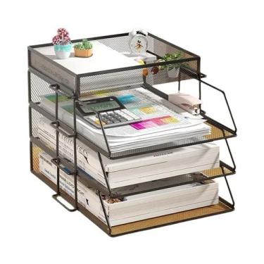 Imagem de Organizador De Mesa De Escritório Em Malha Metálica A4, Suporte Para D