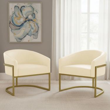 Imagem de Poltrona Sala Decorativa kit 2 Arielle Industrial Dourado Sintético PU D03 - D`Rossi