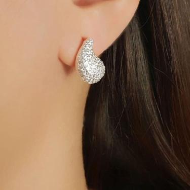 Imagem de Brinco Gota Bold Abaulada Micro Zircônia Cristal Banhado a Prata - Laz