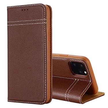 Imagem de LAHappyL Capa carteira para iPhone 13 Pro Max/13 Pro/13, capa flip de couro legítimo de luxo com compartimentos para cartões, suporte à prova de impacto, capa de telefone, marrom, 13 de 6,1 polegadas