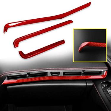Imagem de FINMOKAL Tira de instrumentos de painel de console vermelho fibra de carbono para Corvette C8 Z51 2020 2021 2022