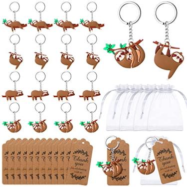 Imagem de 72 pcs sloth Keychain Birthday Party Favors with Thank Kraft Tags and Gift Bags Funny Sloth Gift for Sloth Themed Party Favors Baby Shower Return Gifts Personalized Sloth Party Supplies Decorations