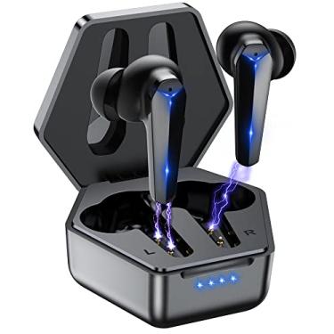 Imagem de ORIbox Fones de ouvido sem fio Bluetooth com controle de toque e capa de carregamento sem fio Fones de ouvido estéreo à prova d'água intra-auriculares Microfone embutido Premium para esportes