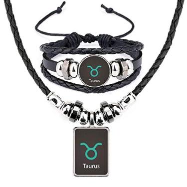 Imagem de Conjunto de joias de colar de couro com padrão de constelação de taurus de maio de abril