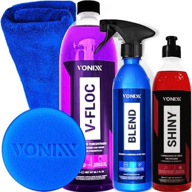 Imagem de Cera Cristalizadora Shampoo Automotivo Lava Autos Em Geral V-floc1,5L Pretinho Shiny Blend Spray 500 ML Vonixx