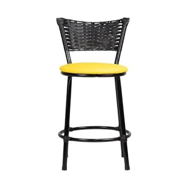 Imagem de Banqueta Baixa Moderna Multiuso Sua Casa Top Cozinha Americana Aço Balcão Area Gourmet Banco Encosto Juncado Estrutura Branca (Junco Preto, Amarelo)