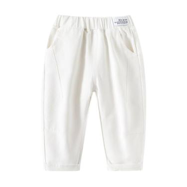 Imagem de Yueary Calça de moletom básica para bebês meninos de algodão sólido cintura elástica casual jogger outono calça jeans, Branco, 130/5-6 Y