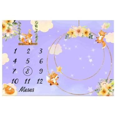 Imagem de Lençol Cenário Foto Mêsversário Raposa Lilás MinhaEstrelinha