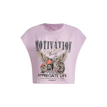 Imagem de SOLY HUX Camiseta feminina Y2k de manga curta com estampa de carro e gola redonda de verão, Estampa roxa malva, M