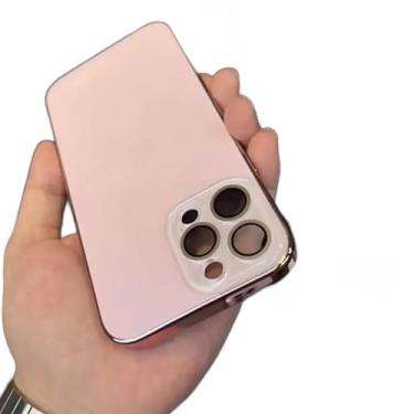 Imagem de Zureto Capa de vidro temperado de acrílico fosco galvanizado para iPhone, nova capa protetora de acrílico fosco ultrafino (rosa, para iPhone15Plus)