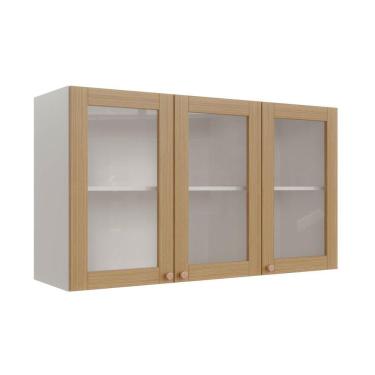 Imagem de Armário Aéreo 3 Portas 120cm com Porta de Vidro Arizona Cabecasa Madeiramadeira Branco/Figueira