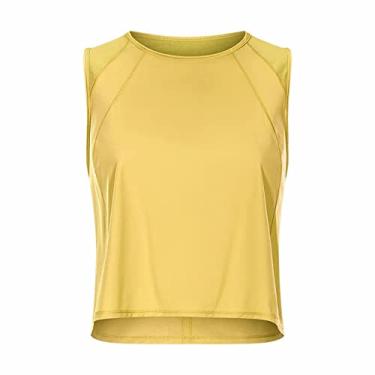 Imagem de Regata feminina estilo nadador com estampa gráfica para sair, plus size, sem mangas, Y2K, blusa de verão, blusa rodada, colete de festa, Amarelo, P