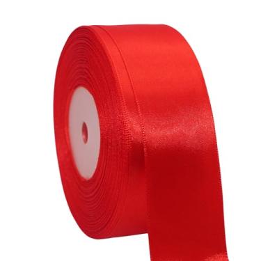 Imagem de TANG SONG Fita de cetim sólida de 3,8 cm, rolo de 50 metros para detalhes de casamento, projetos de artesanato, projetos de costura, embrulho de presente (vermelho)