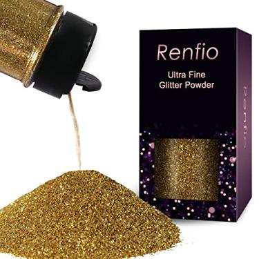 Imagem de Renfio Glitter ultrafino em pó resina metálica glitter 60 g (60 g) flocos de PET artesanato lantejoulas 1/325.1 cm 0.0 cm 0.0 cm 0,2 mm flocos de epóxi para decoração de gelecas - ouro claro