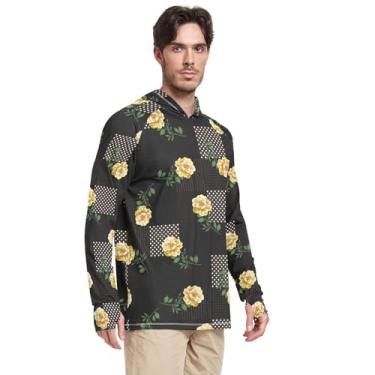 Imagem de Camiseta masculina com capuz manga comprida verão flores amarelas FPS 50 + camisas de sol masculinas rashguard para homens, Flores amarelas de verão, XXG