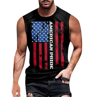 Imagem de Camiseta masculina 4th of July 1776 Muscle Tank Memorial Day Gym sem mangas para treino com bandeira americana, Preto - Bandeira vermelha dos EUA, G