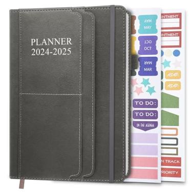 Imagem de Planner 2024-2025 - 18 meses (24 de julho a 25 de dezembro) Agenda acadêmica 14,7 cm x 21,6 cm, agenda semanal e mensal 2024-2025 com suporte para caneta, capa dura de couro vegano, cinza