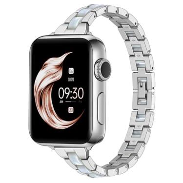 Imagem de Juntan Pulseira de relógio de resina com aço inoxidável para Apple Wach, pulseira elegante para mulheres e homens (38 mm/40 mm/41 mm, aço prata + resina branca)