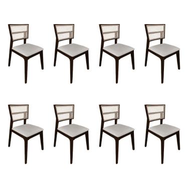 Imagem de Kit 8 Cadeiras de Jantar Manuela em Tela Assento Veludo Bege Base em Madeira Maciça - Castanho