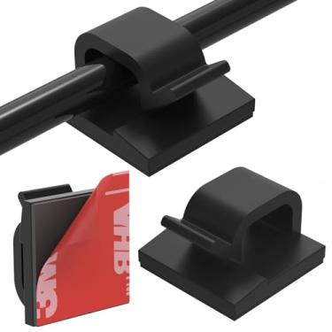 Imagem de Clipes de cabo 40 peças com fitas adesivas fortes, organizador de fios, gerenciamento de cabos para carro, escritório e casa (preto - CC05 (40 peças))