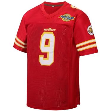 Imagem de kioken Camiseta de futebol Waterboy Bobby Boucher #9 Adam Sandler Mud Dogs Bourbon Bowl, Vermelho, 3G