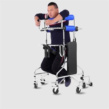 Imagem de Estrutura de reabilitação com 8 rodas, andadores de pé para idosos com assento, estrutura de caminhada com suporte duplo para axilas, altura ajustável, azul(Male)