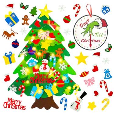 Imagem de EMPOF Árvore de Natal de feltro para crianças, árvore de feltro de 10 m para crianças com luzes + calendário do advento de griinchs + 32 ornamentos, decoração de Natal para ambientes internos,