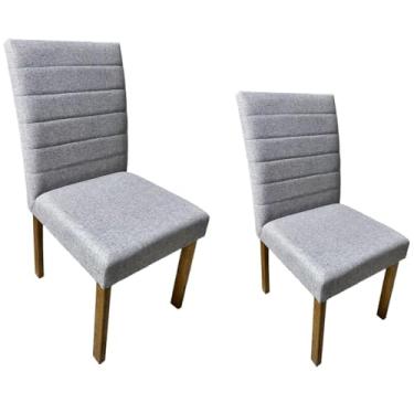 Imagem de Kit 2 Cadeiras para Sala de Jantar Siena sem Espaldar Tecido Linho Grafite com Pés em Madeira Maciça Grafite