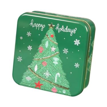 Imagem de oshhni Lata de biscoitos de Natal Caixa de doces de Natal Chocolate Snacks Armazenamento Ferro Portátil Xmas Treat Tin Caixa de biscoitos para o Ano Novo, Árvore de Natal Verde